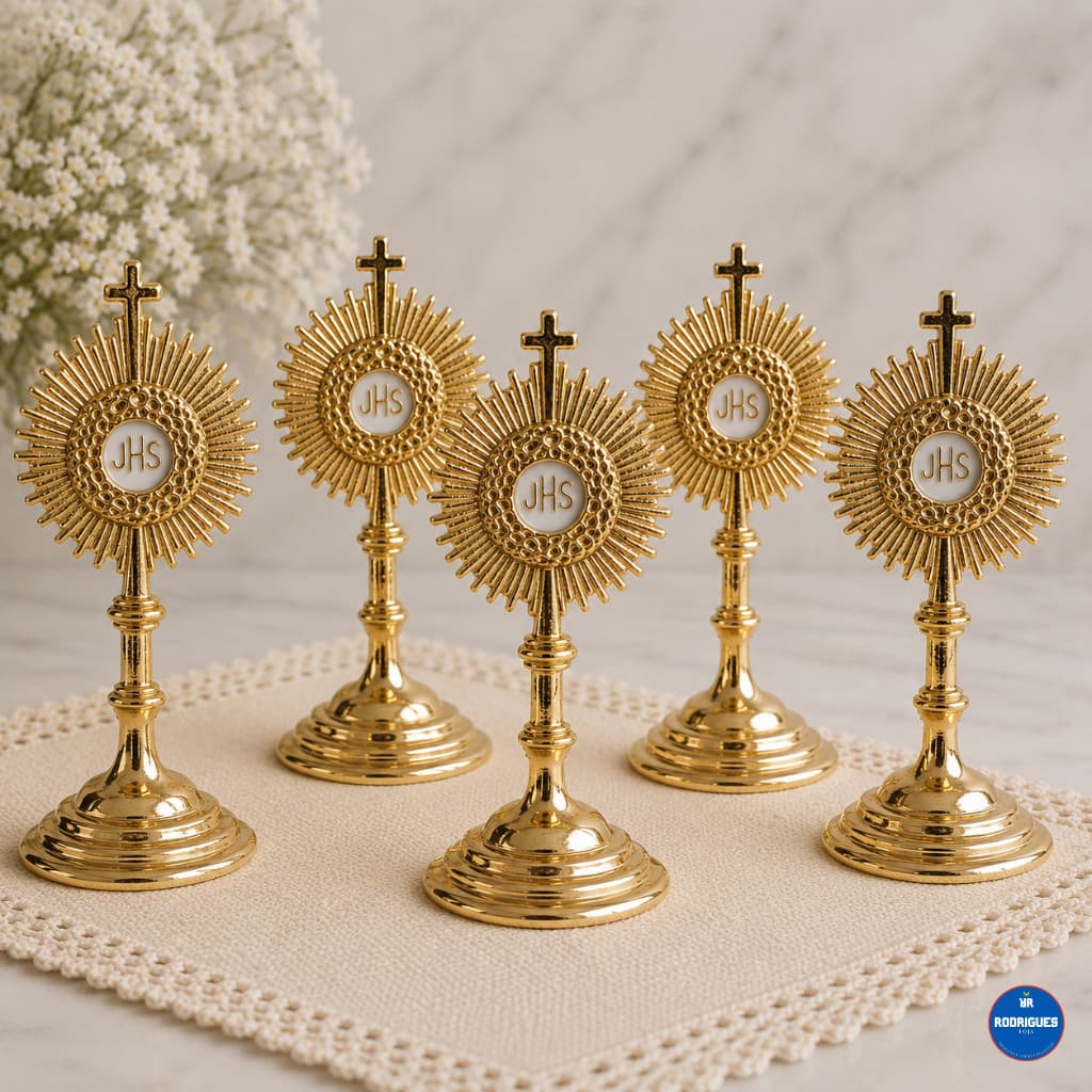 Kit 15 Ostensórios Dourados 6cm  – Lembrancinhas Católicas para Primeira Comunhão, Batizado e Crisma