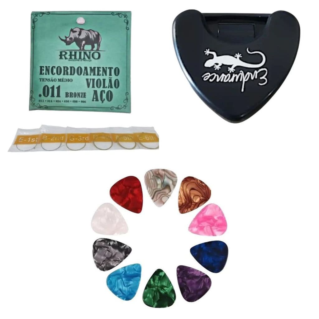 Encordoamento Guitarra Rhino 011+ 10 Palhetas+ Porta Palheta
