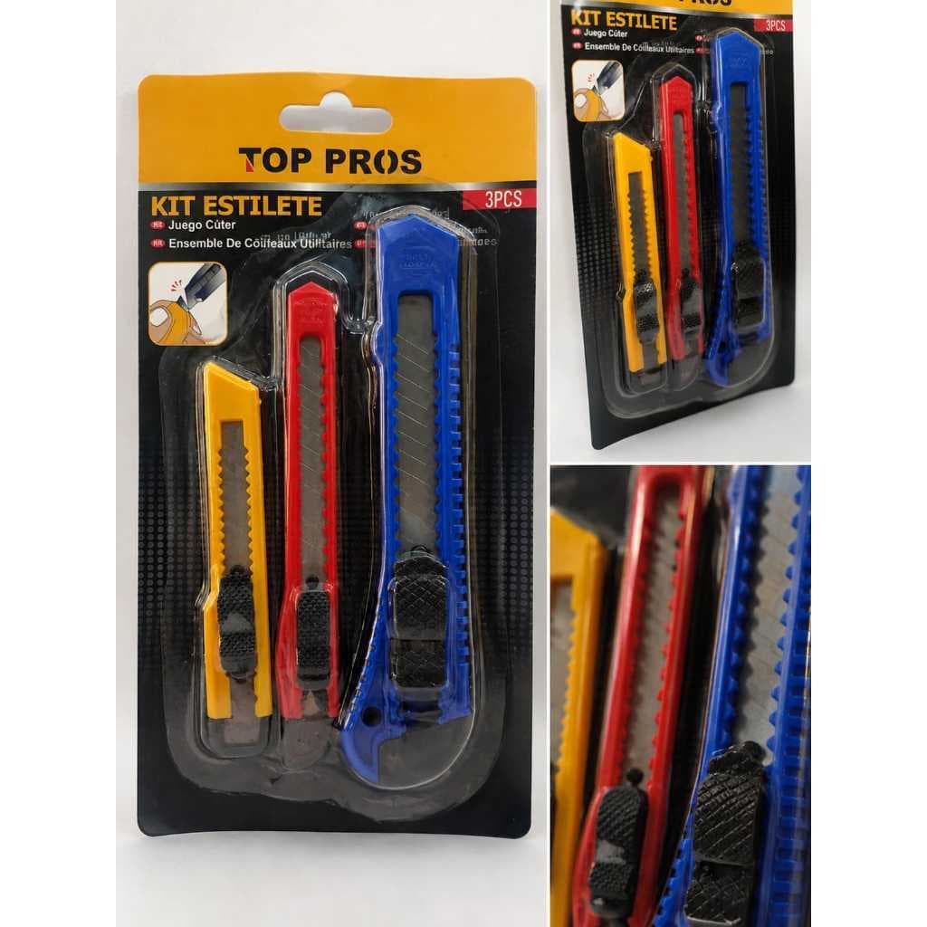 Kit Estilete TOP PROS 3 Peças — Cores Sortidas
