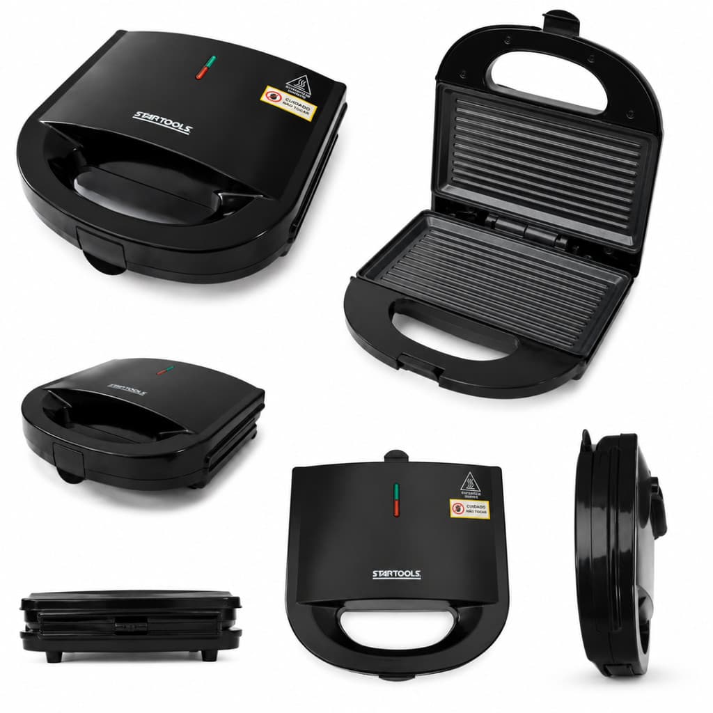 Sanduicheira Grill Elétrica 2 Em 1 Antiaderente Preta 750W  Startools 127V