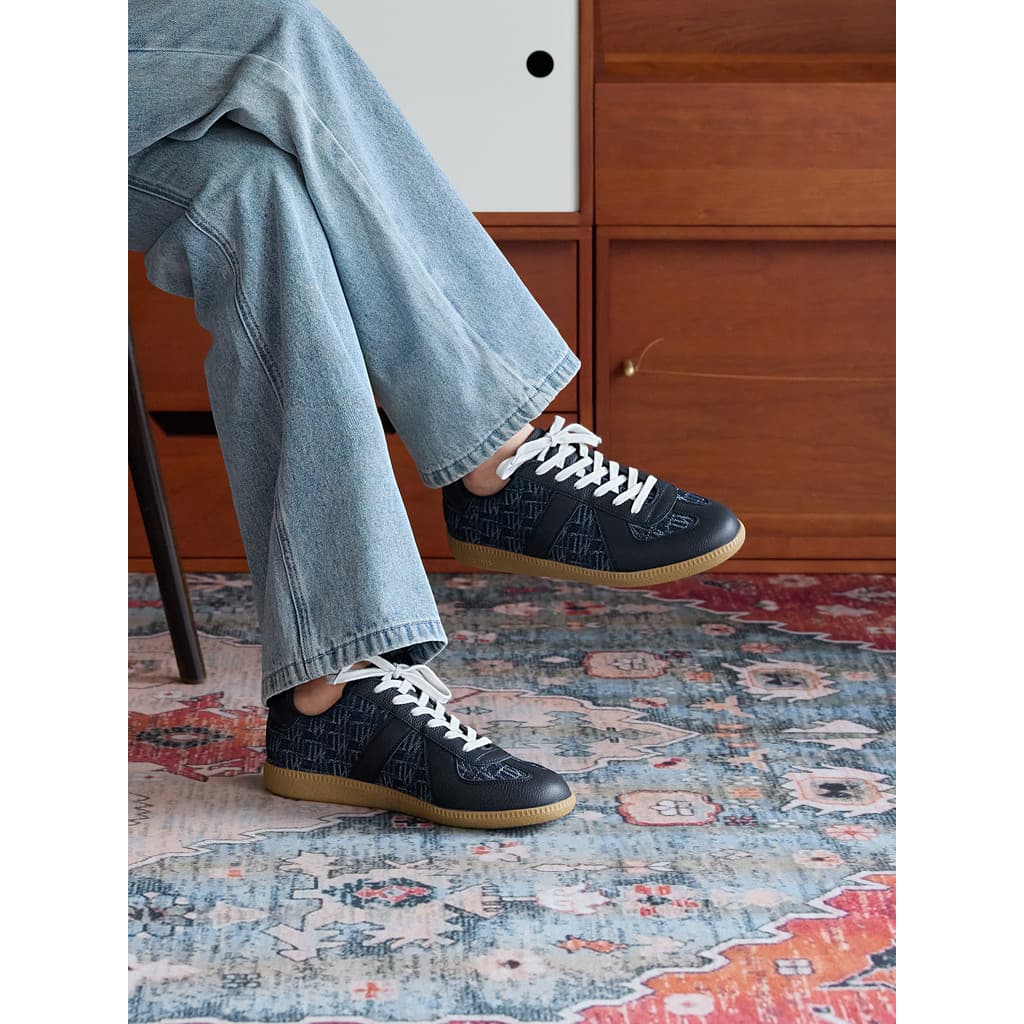 ThomWills Sapatos de treinamento alemão masculino couro genuíno costura tênis jeans retrô tênis casuais verão