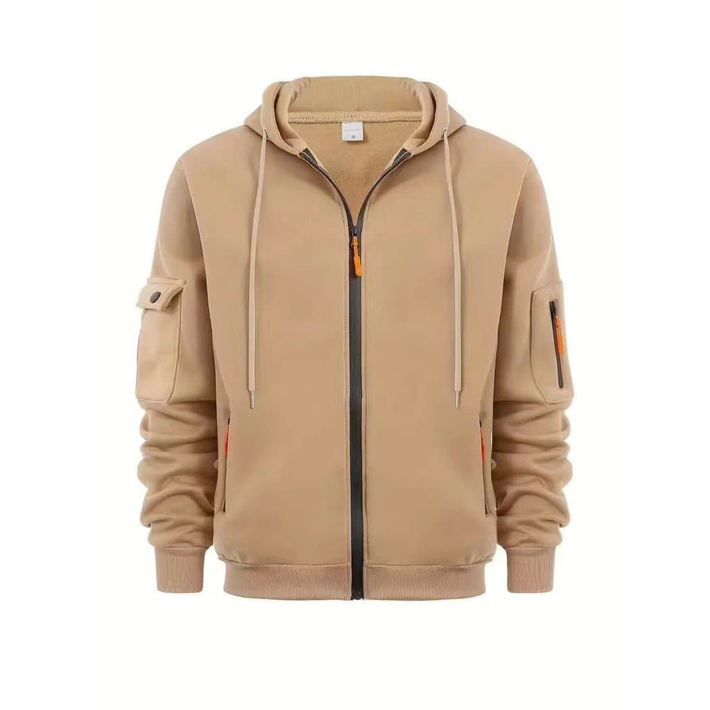 2024 Cross-Border novo estilo primavera outono moletom masculino com capuz zíper Multi-bolso zíper pulôver esportes casu