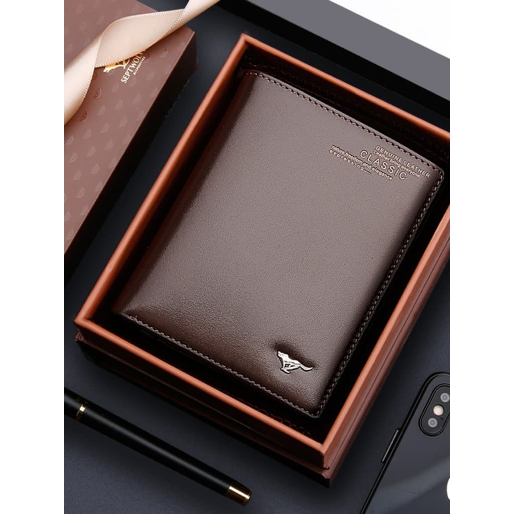 Sete cavalos lobo carteira masculina de couro genuíno primeira camada carteira de couro versão coreana carteira curta ma