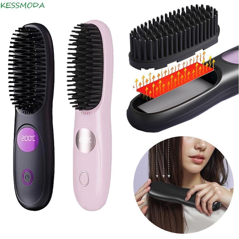 Alisador De Cabelo Portátil , Escova Alisadora Sem Fio USB Com Temperatura Ajustável , 3 Configurações De Calor