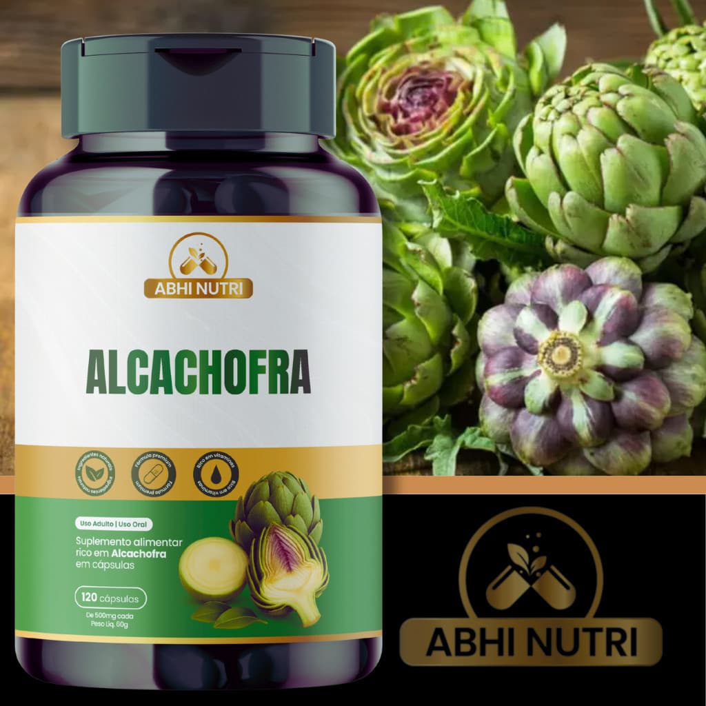 Alcachofra - 120 Cápsulas de 500 mg - Kits Com 1, 2 e 3 Frascos. ABHI Nutri