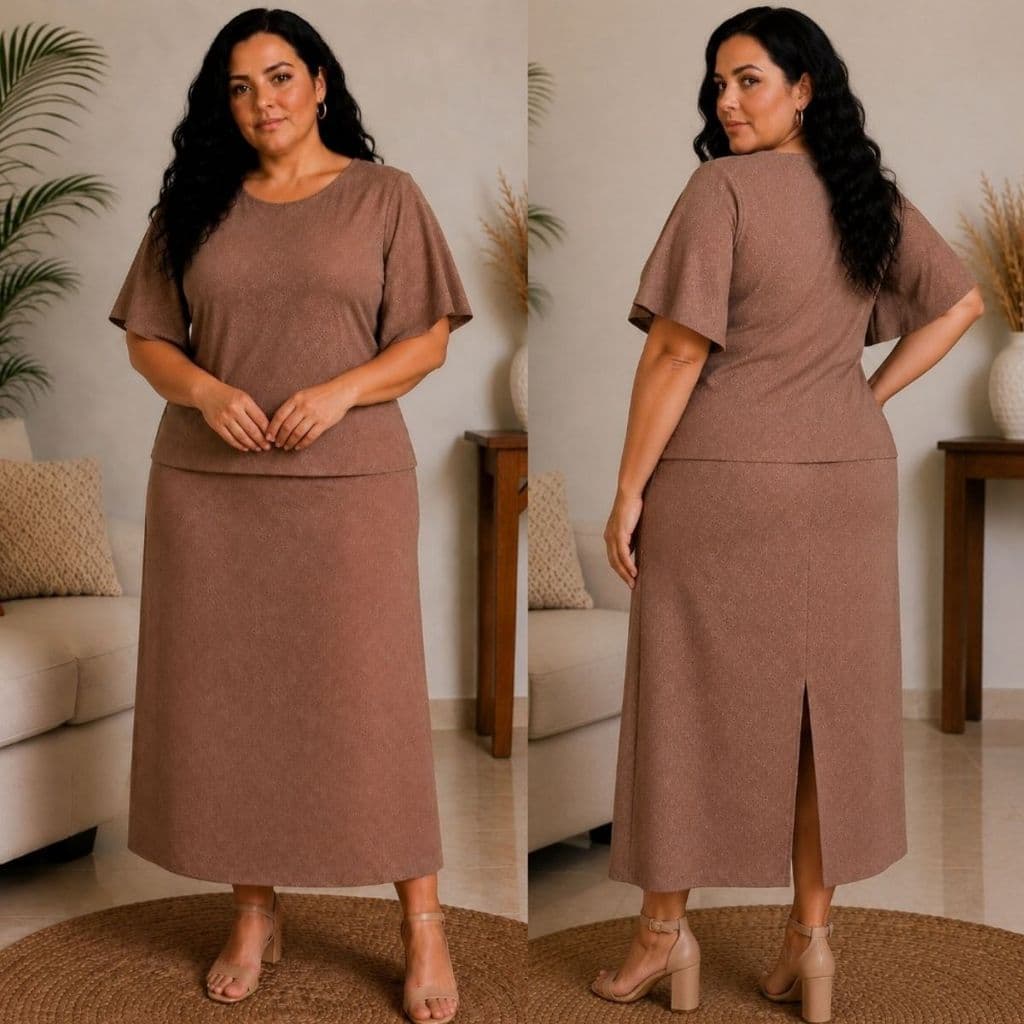 Conjunto Plus SizeFeminino  Kit 2 Blusa Manga Borboleta Saia Moda Evangélica Social Elegante Casual