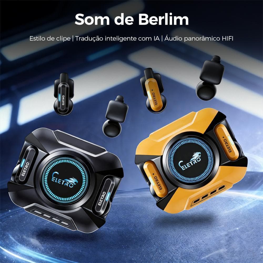 Eletromex  Fone De Ouvido Gamer Sem Fio Bluetooth 5.3 Intra-auricular com Microphone e Luz LED