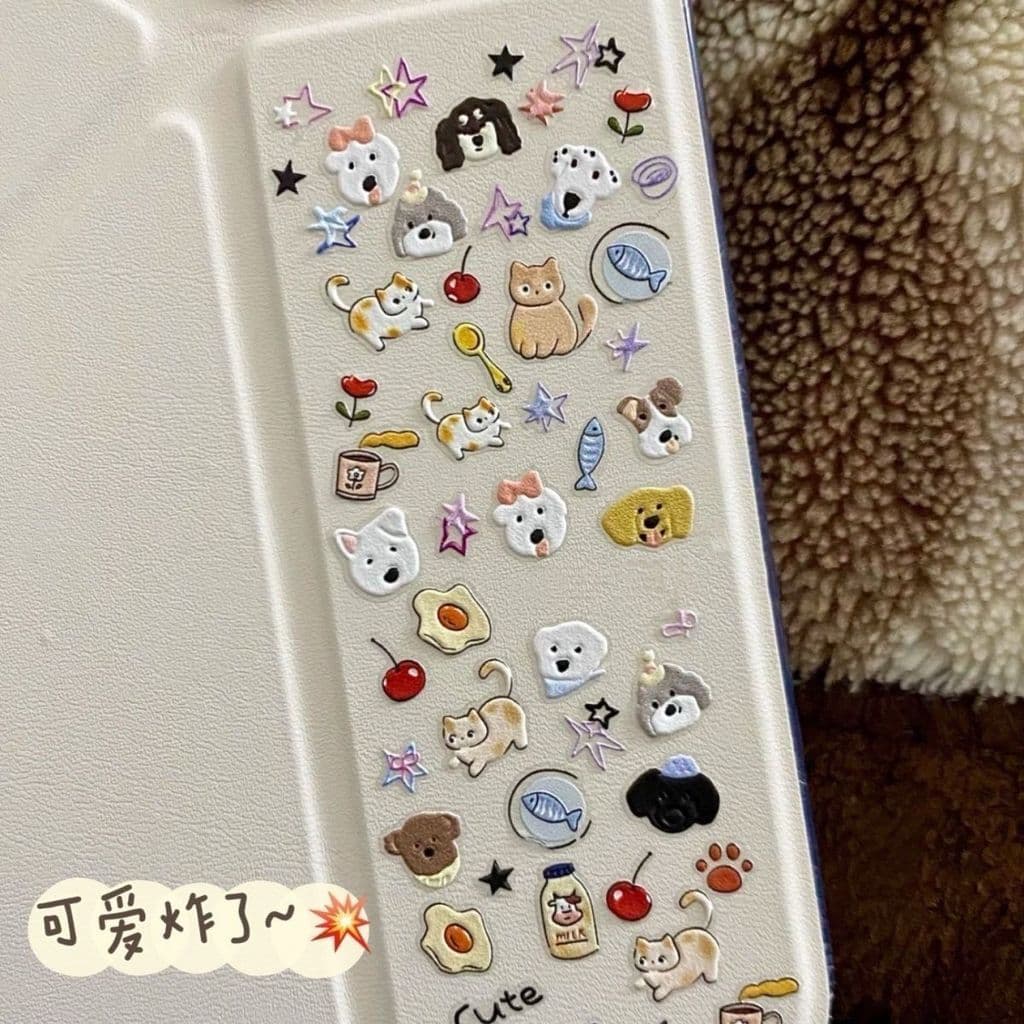 ❤❤ Vento macio bonito gatinho filhote de cachorro em relevo adesivos tridimensionais japonês bonito Manicure adesivos de