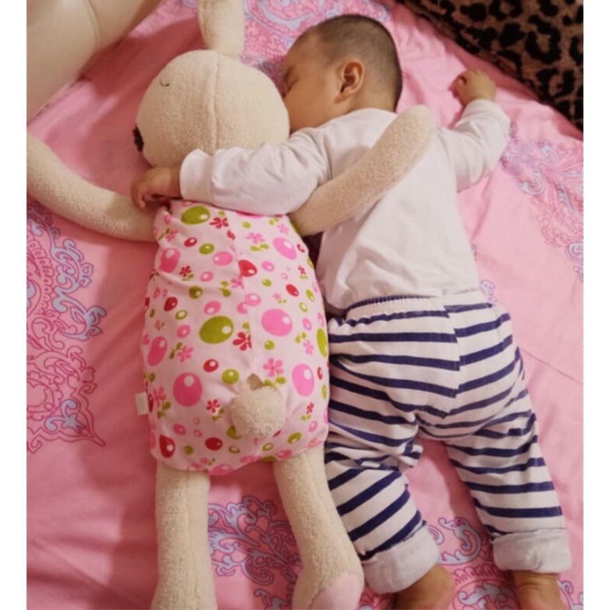Coelho calmante dormindo calmante coelho adulto bebê travesseiro brinquedo de pelúcia dormindo coelho boneca presente