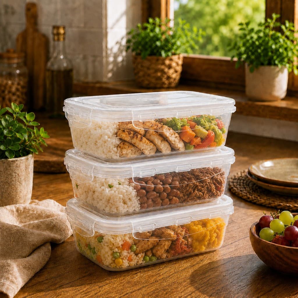 Kit 3 Pote 500ml Plástico com Tampa Hermética Branca para Marmita, Frutas, Lanches e Saladas