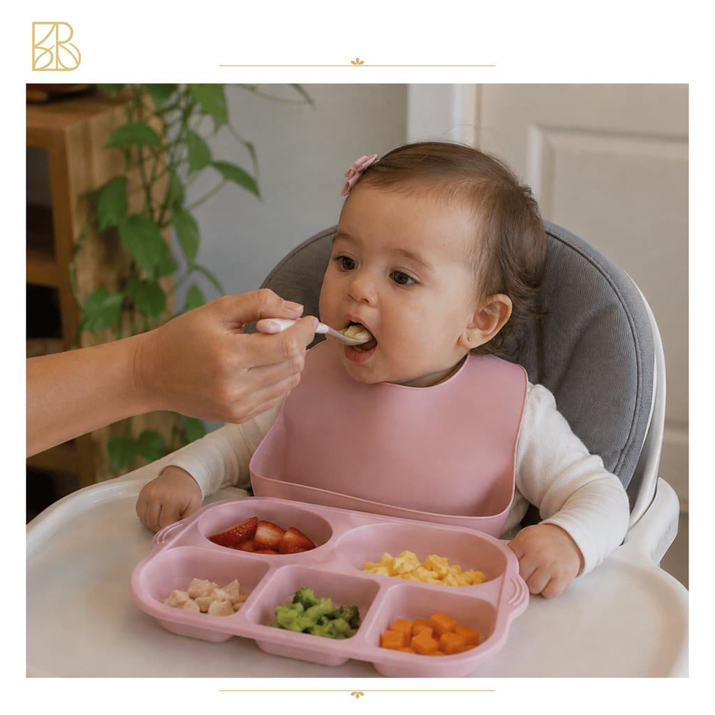 Bandeja para Introdução Alimentar do Bebê 5 Divisórias Rosa Chá | Prato Infantil para Refeições
