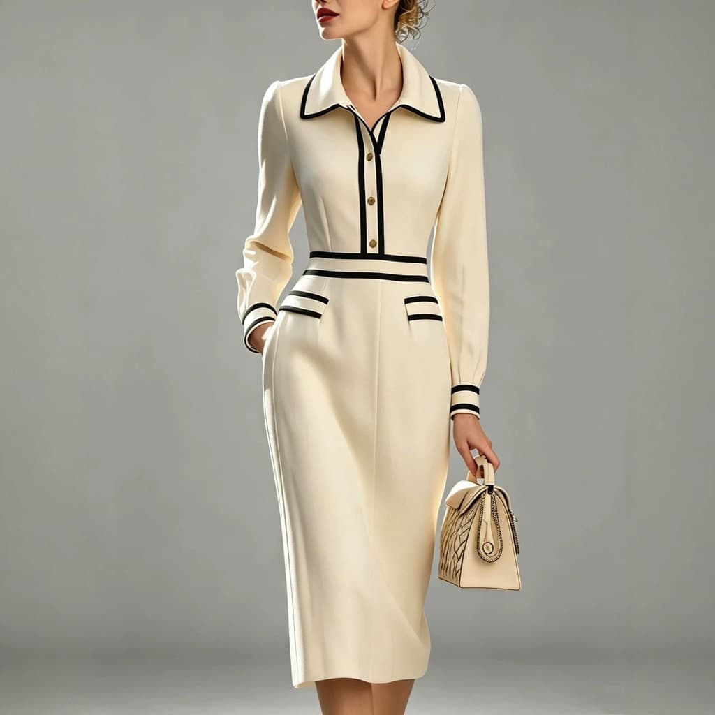 Novo Vestido de Moda Transfronteiriça Outono/Inverno 2026 com Cores Contrastantes e Cintura Ajustada, Vestido Elegante d