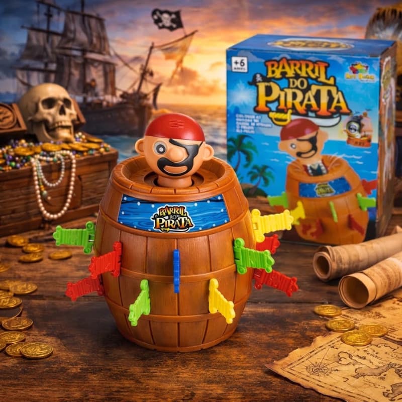 Jogo Barril Pirata Pula Pula 16 adagas - Tamanho Médio 16x10cm