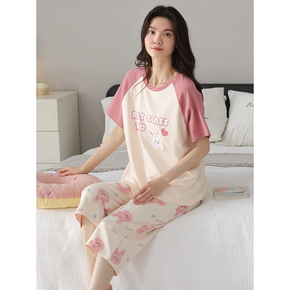 2025 novo estilo pijamas femininos verão estilo fino puro algodão de manga curta calças cortadas bonito menina roupas pa