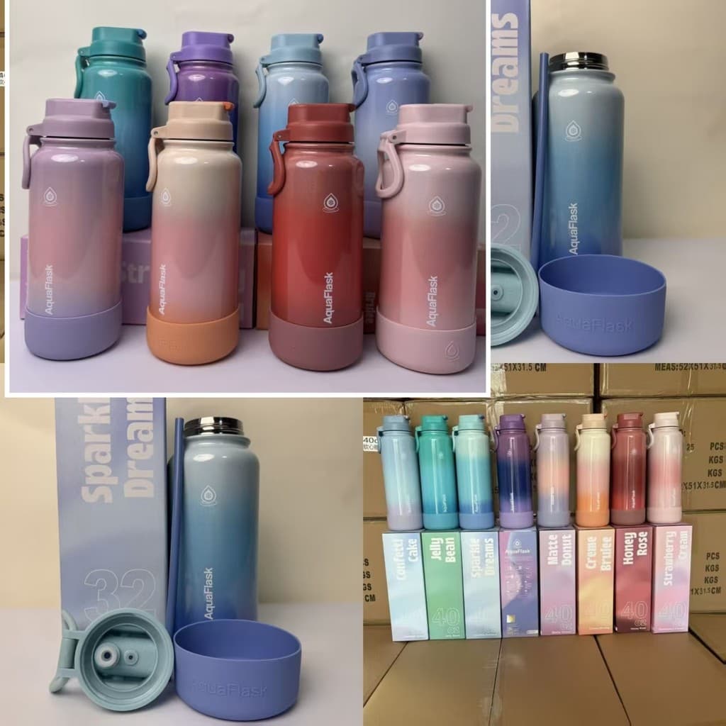 Estoque pronto Novo estilo AquaFlask Garrafa de água Palha Pearl Gradient Series 304 Pote espacial de aço inoxidável Cop