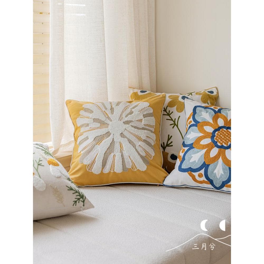 Nordic simples pequena flor bordado fronha sala de estar sofá tecido algodão fronha moda almofada removível lavável