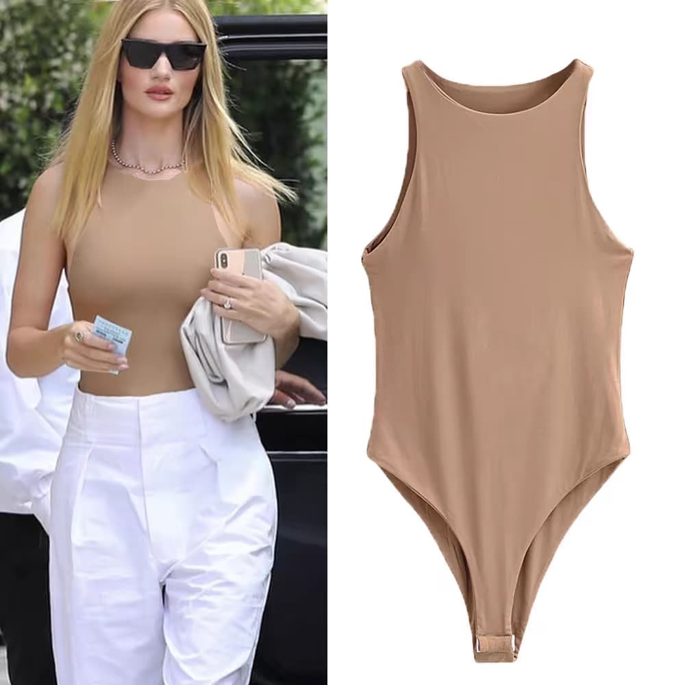 Bodysuit feminino europeu americano fino-ajuste colete bodysuit feminino exterior Wear mais magro olhar topo verão estil