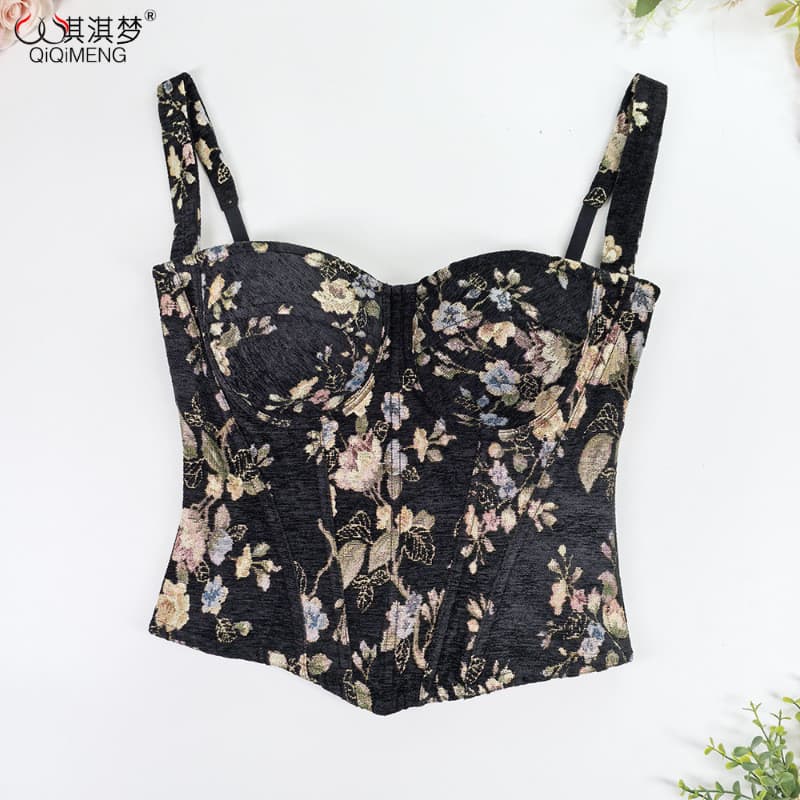 Francês Jacquard Retro palácio Shapewear estreito-Abdomen filigrana volta zíper tubo superior High-End espinha de peixe