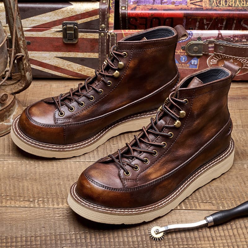Botas masculinas de rosto curto Botas Martin Botas gerais masculinas estilo britânico Botas de couro genuíno de cano alt