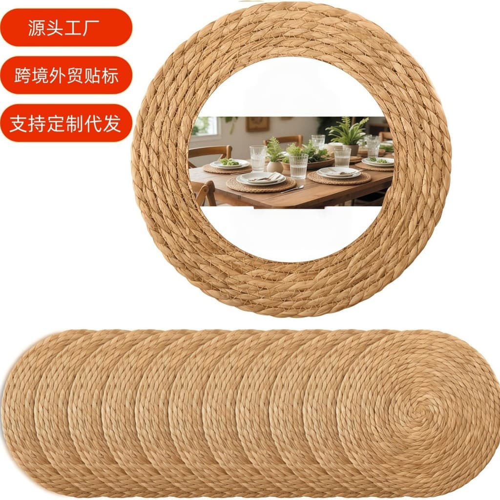 Venda quente tecido Pucao placemat redondo almofada de isolamento Coaster cozinha placemat cabaça de água Natural