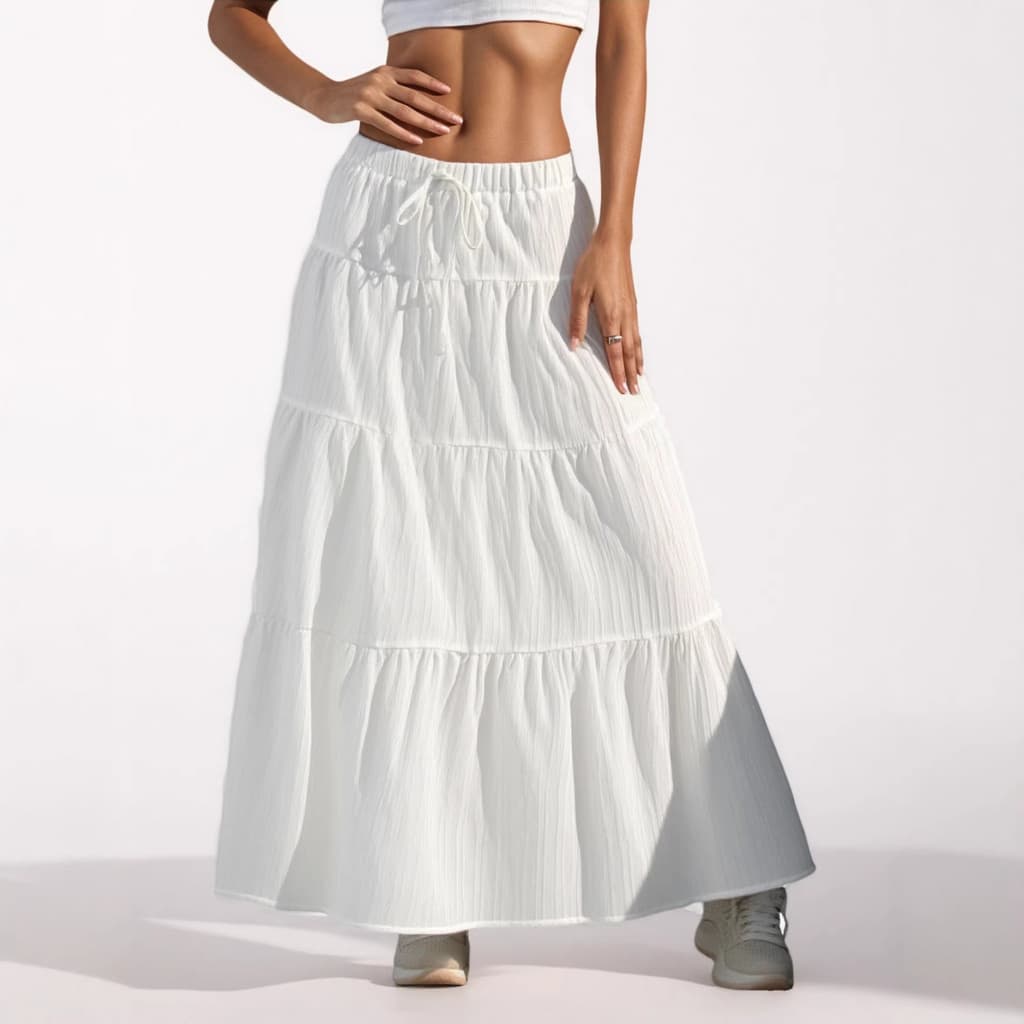 Roupas femininas transfronteiriças 2026 novo produto branco elegante saia amarrada saia Swing solta saia longa feminina