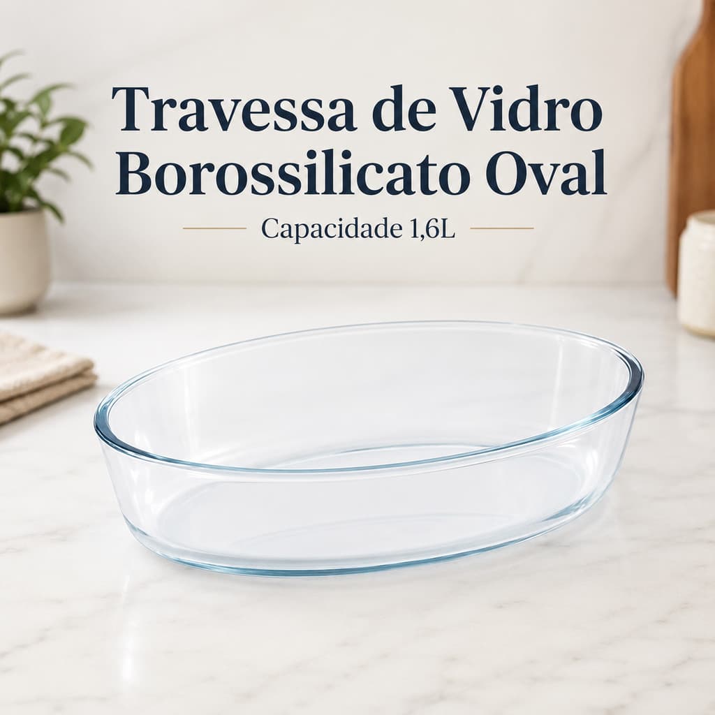 Travessa de Vidro Borossilicato Oval 1,6L Refratário para Forno Micro-ondas Geladeira Freezer Assadeira de Cozinha