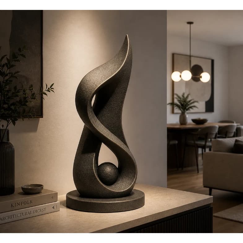 Escultura Fluxo Infinito 30cm Decorativa Moderna Elegante para Sala e Escritório