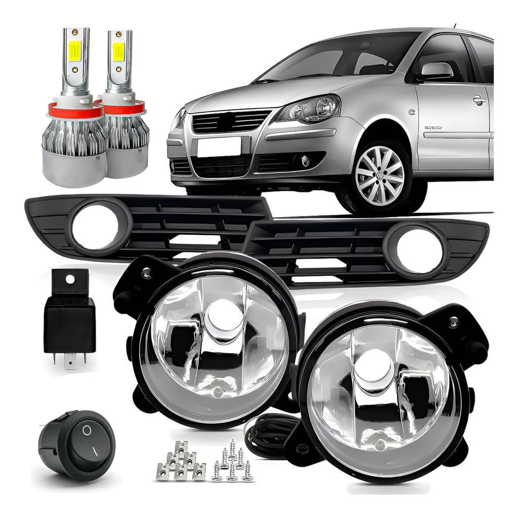 Kit Farol Milha Neblina Auxiliar Polo 2007 2008 2009 2010 11 Super Led Branco