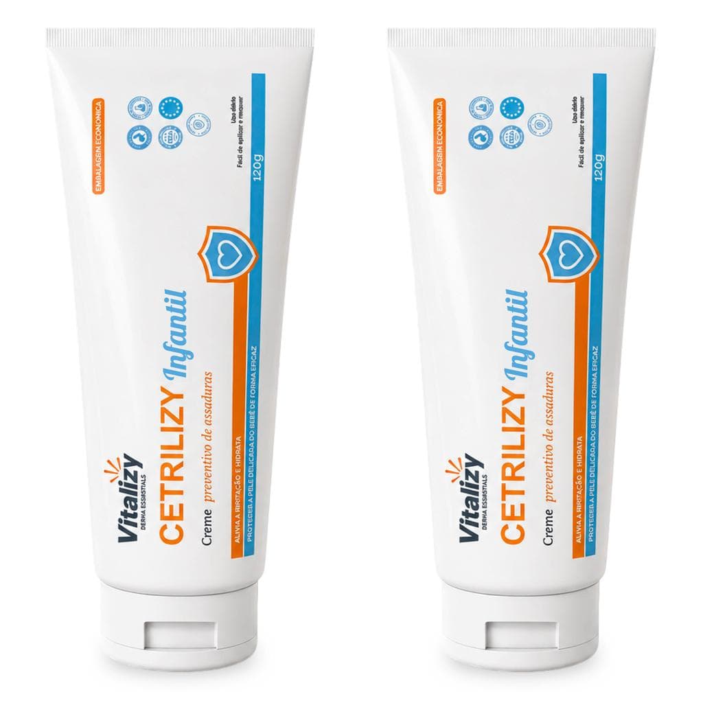 Kit 2x120g Creme Pomada Preventiva de Assaduras para Bebê e Infantil Hidratação 48Horas Pele Delicada Vitalizy