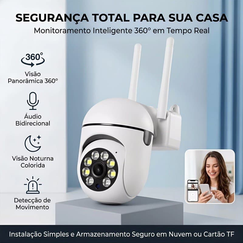 2Câmera Wi-Fi 1080P À Prova d'Água Visão Noturna Infravermelha Segurança 360° Visão Noturna Infravermelha P03