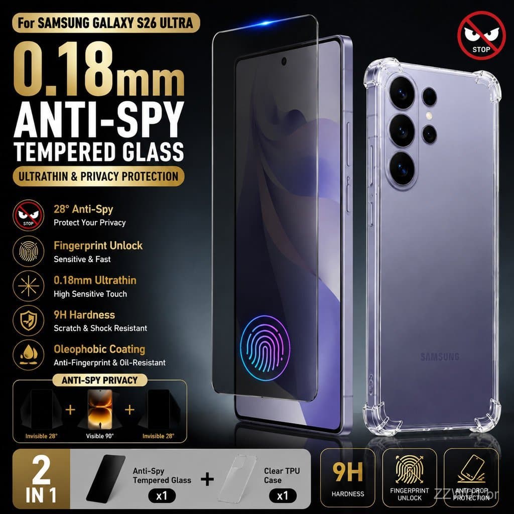 Película de Vidro Temperado Anti-Espionagem de 0,18mm para Samsung S26 Ultra S25 S24 S23 S22 S21 S20 Ultra S25FE S24FE S