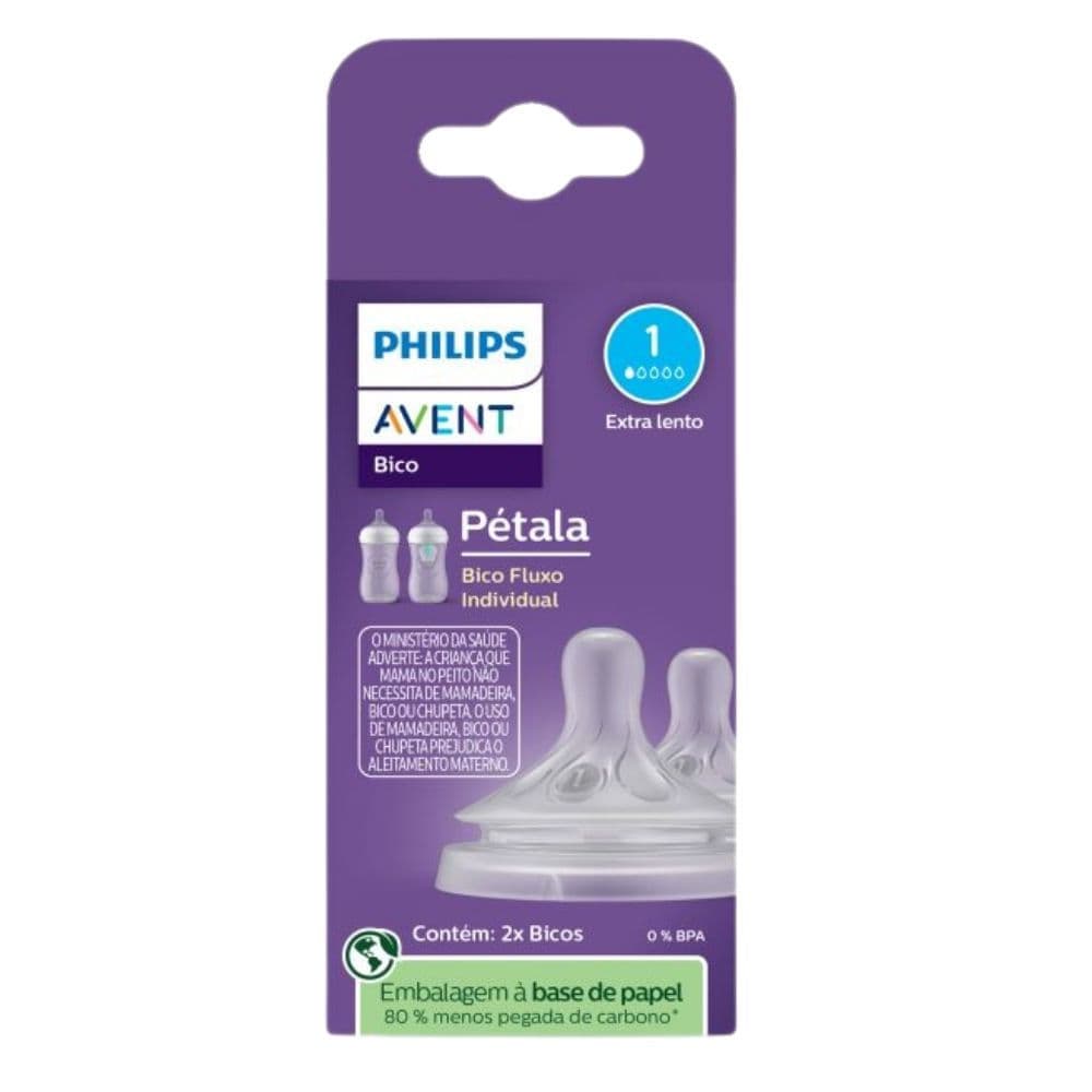 Bico de Mamadeira Philips Avent Pétala Bico Fluxo Individual 1 Extra Lento com 2 Unidades