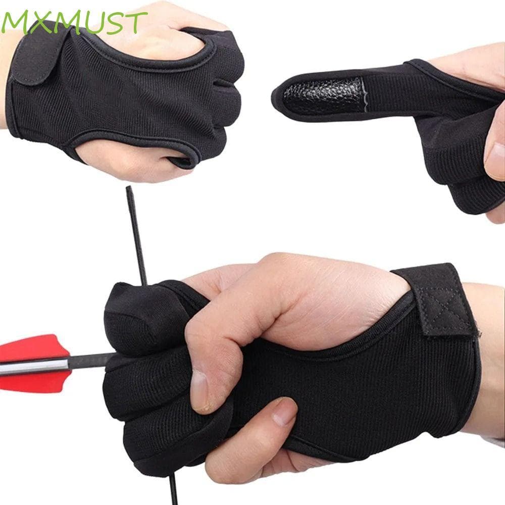 Luvas De Arco Recurvo MXMUST , Respiráveis Antiderrapantes De Três Dedos , Protetor De Mão Leve Ajustável Para Tiro
