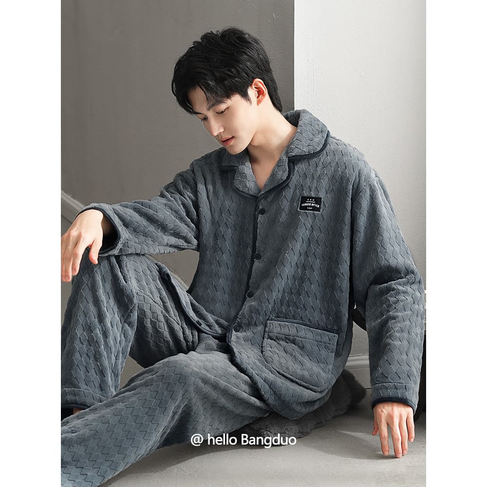 Pijamas masculinos inverno Coral velo engrossado mais velo 2026 novo estilo masculino outono inverno estilo flanela inve