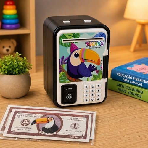 Cofrinho Eletrônico Infantil Impressão Digital Senha Segurança Economia Educativo