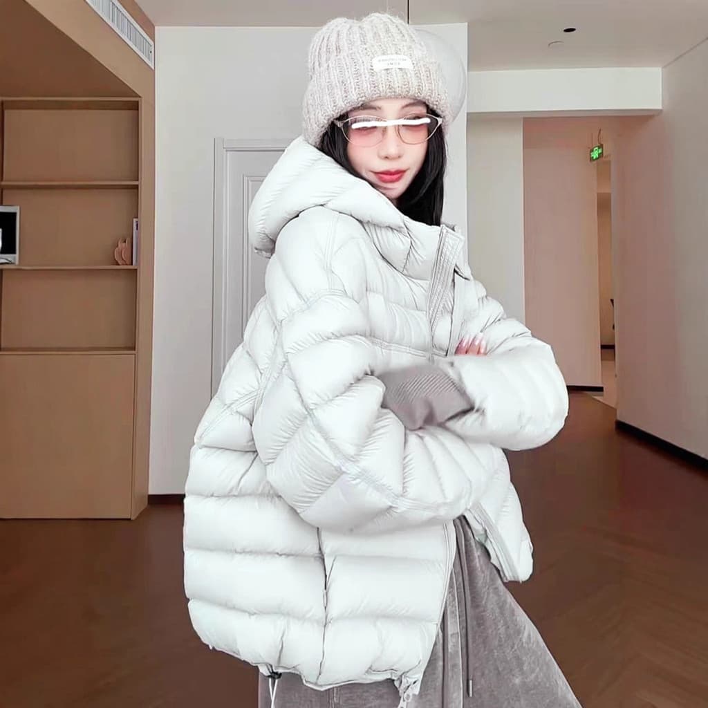 Costelas de reposição para baixo jaqueta feminina com capuz estilo curto 2025 novo estilo pato branco para baixo quente