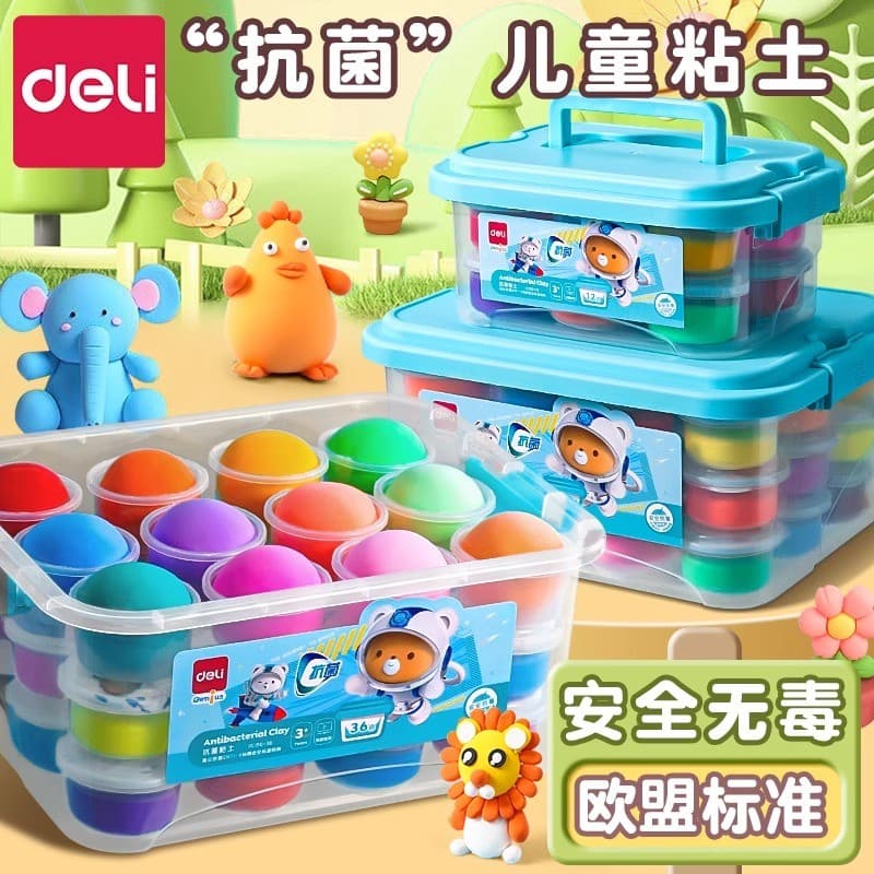 Deli Argila Ultra-Leve Plasticina Não Tóxica Infantil Especial para Alunos do Ensino Fundamental 24 Cores 36 Conjunto de