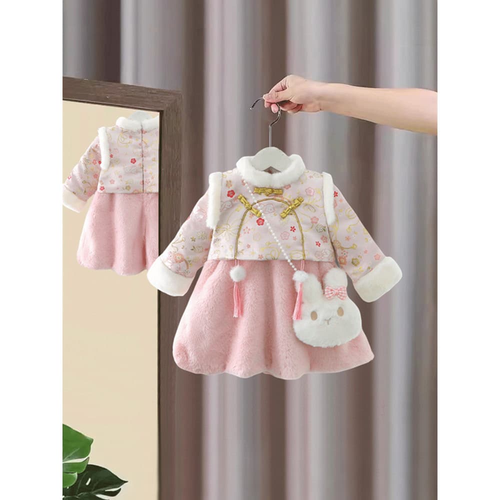 Hanfu meninas vestido outono inverno roupas bebê um ano de idade roupas acolchoadas crianças Tang terno estilo chinês an