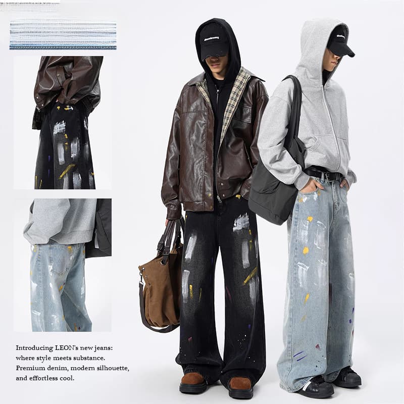 Calças masculinas de pernas largas Paint Spot Design Y2K Calças Hip-Hop Calças jeans lavadas Calças soltas Calças casuai