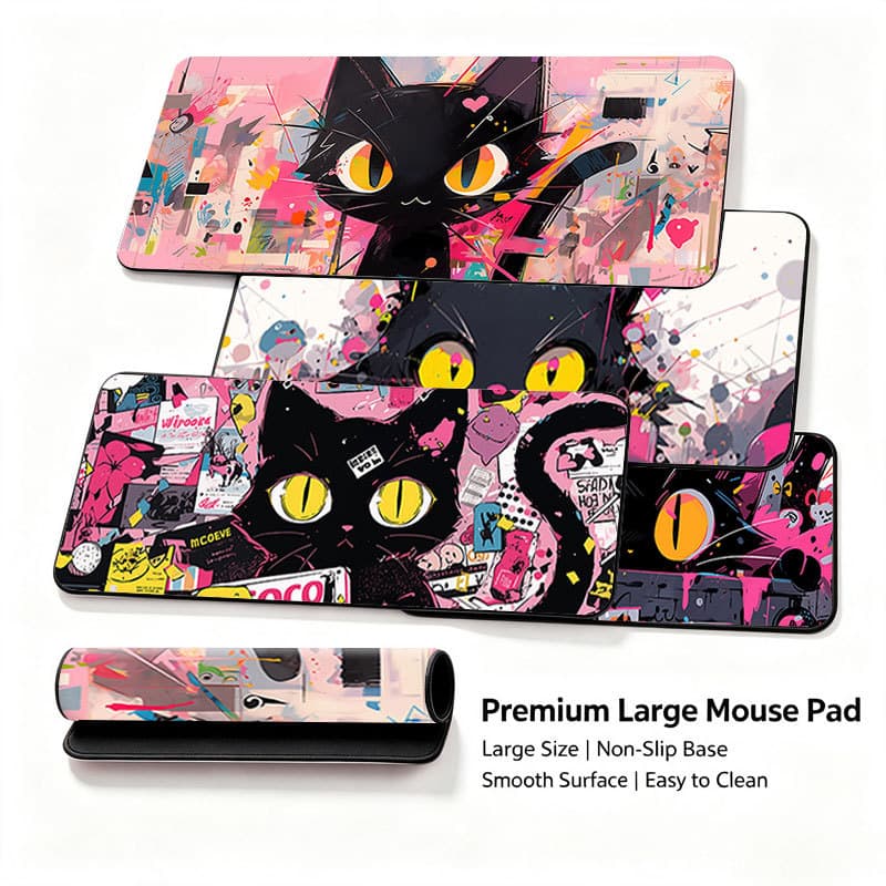 Tapete De Rato Grande De Gato Em Tom Rosa Amarelo Bonito , Base Antiderrapante Suave Para Mesa De Jogos De Laptop E PC