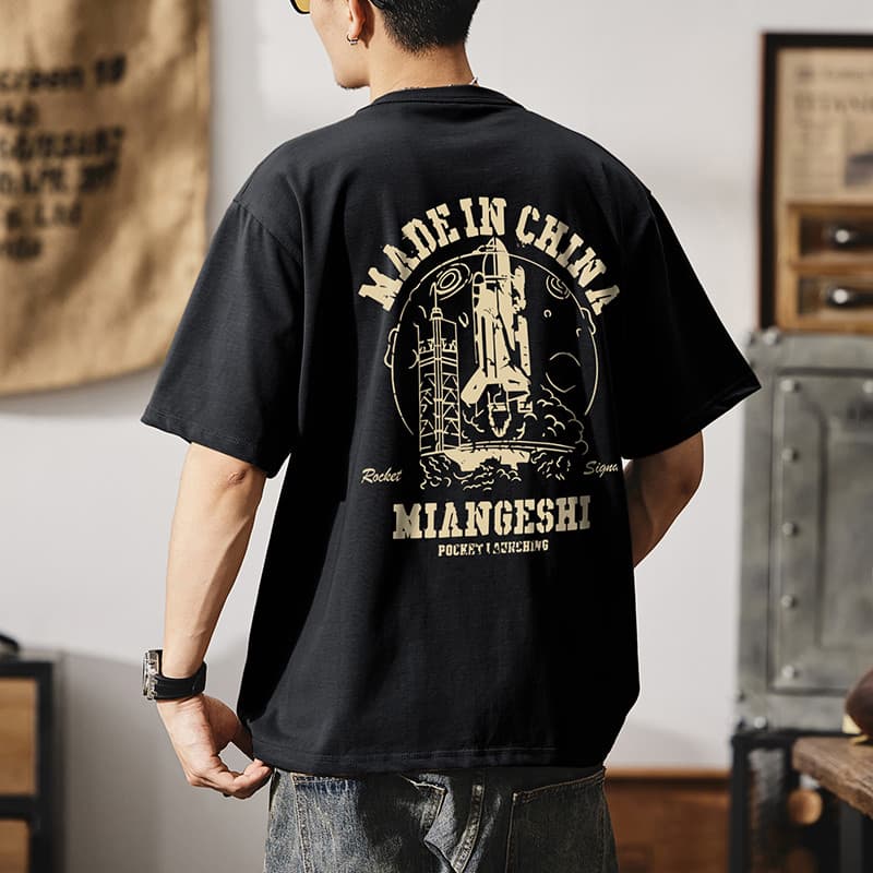 Camiseta masculina de manga curta, camiseta americana de rua, meia manga, gola redonda, verão, Hip-Hop, algodão puro, co