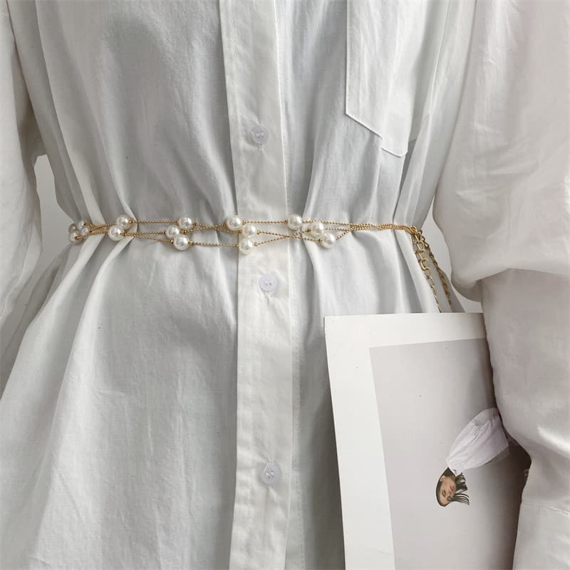 Versão coreana pérola cinto de Metal feminino moda decoração All-Match combinando saia camisola camisa cintura estreita