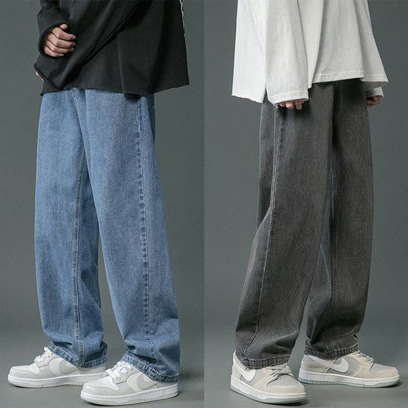 Calças soltas masculinas calças de perna reta calças masculinas coreanas de perna larga calças jeans soltas masculinas j