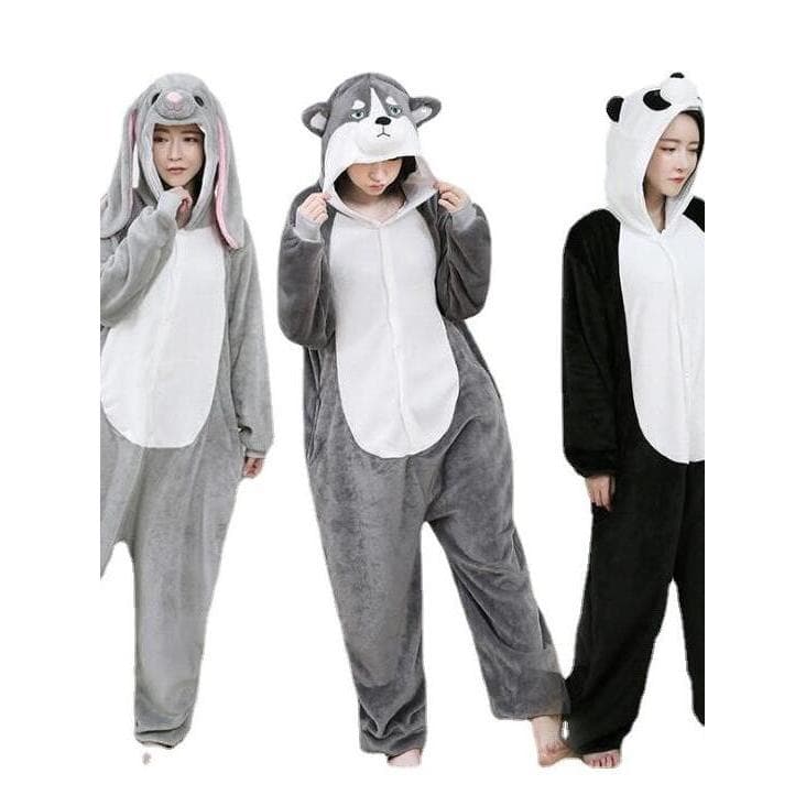 Husky pijamas dos desenhos animados Animal de uma peça das mulheres dos homens engrossado flanela Anime Homewear adolesc