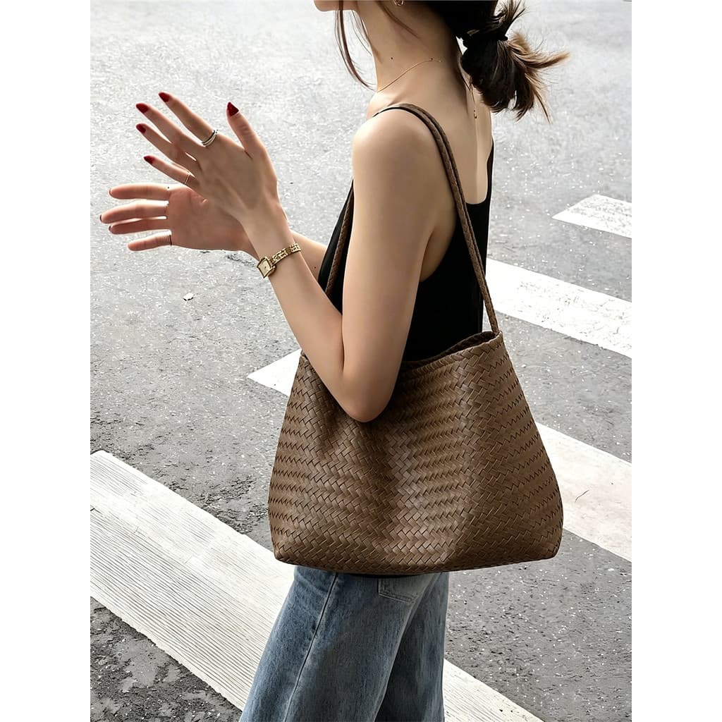 High-End Casual Retro tecido balde saco feminino 2026 novo estilo moda All-Match Commuter bolsa feminina bolsa de ombro