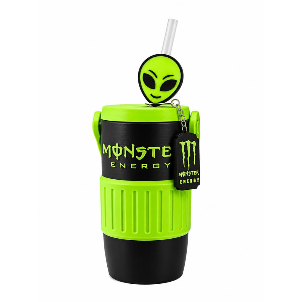 Cooler Monster Porta Lata Térmico 473ml Estilo Monster Energy + Canudo + Coração + Abridor