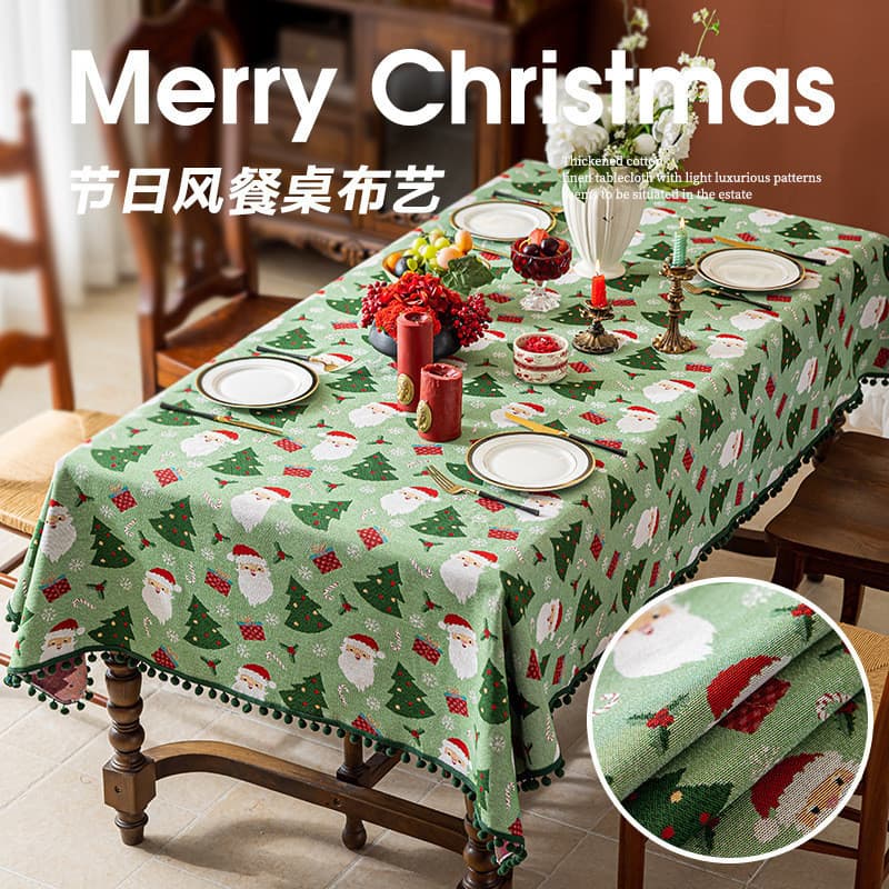 Imitação de linho toalha de mesa de natal macio respirável antiderrapante resistente ao desgaste durável mesa de jantar