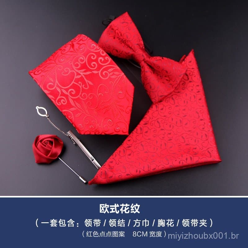 Conjunto de Gravata Formal Masculina de Cinco Peças, Estilo Coreano, Gravata Vermelha e Preta, Gravata de 8cm, Gravata B