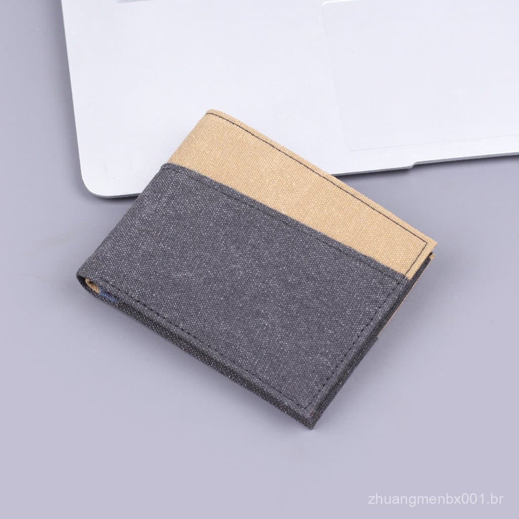 Carteira curta masculina, carteira de couro e lona, porta-cartões masculino, carteira masculina dobrável de jeans TYGE