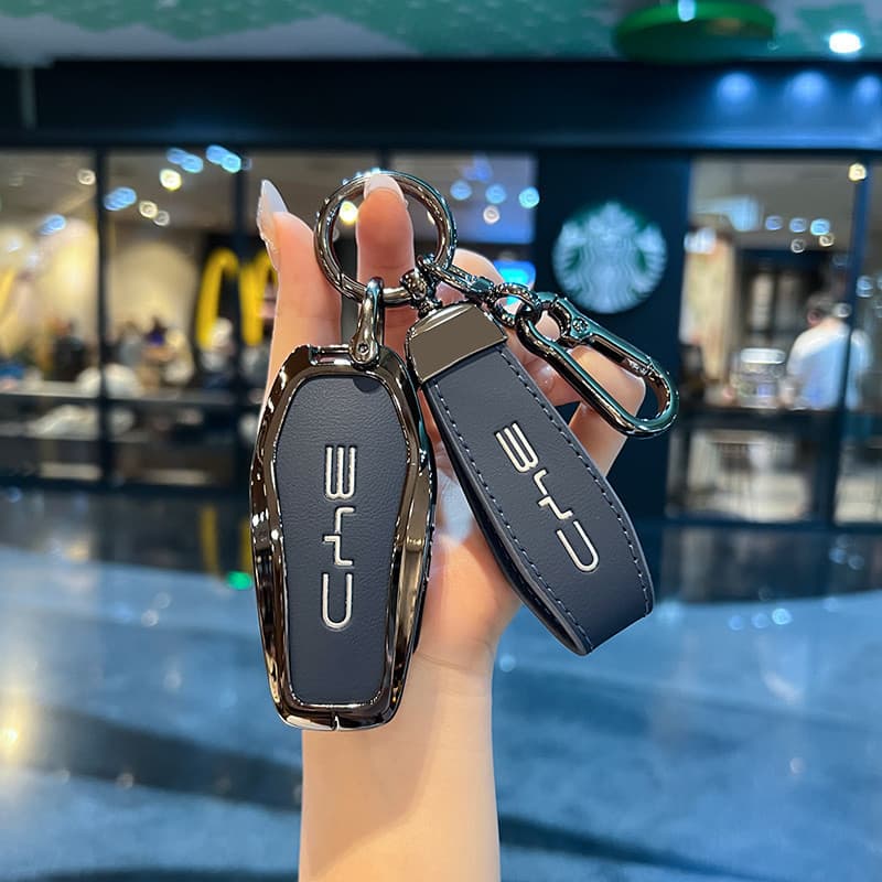 [Pronta Entrega] Capa de Chave de Carro em Couro e Liga para BYD ATTO3 Dolphin M6 Song Plus Yuan DMI Max Pro Acessórios